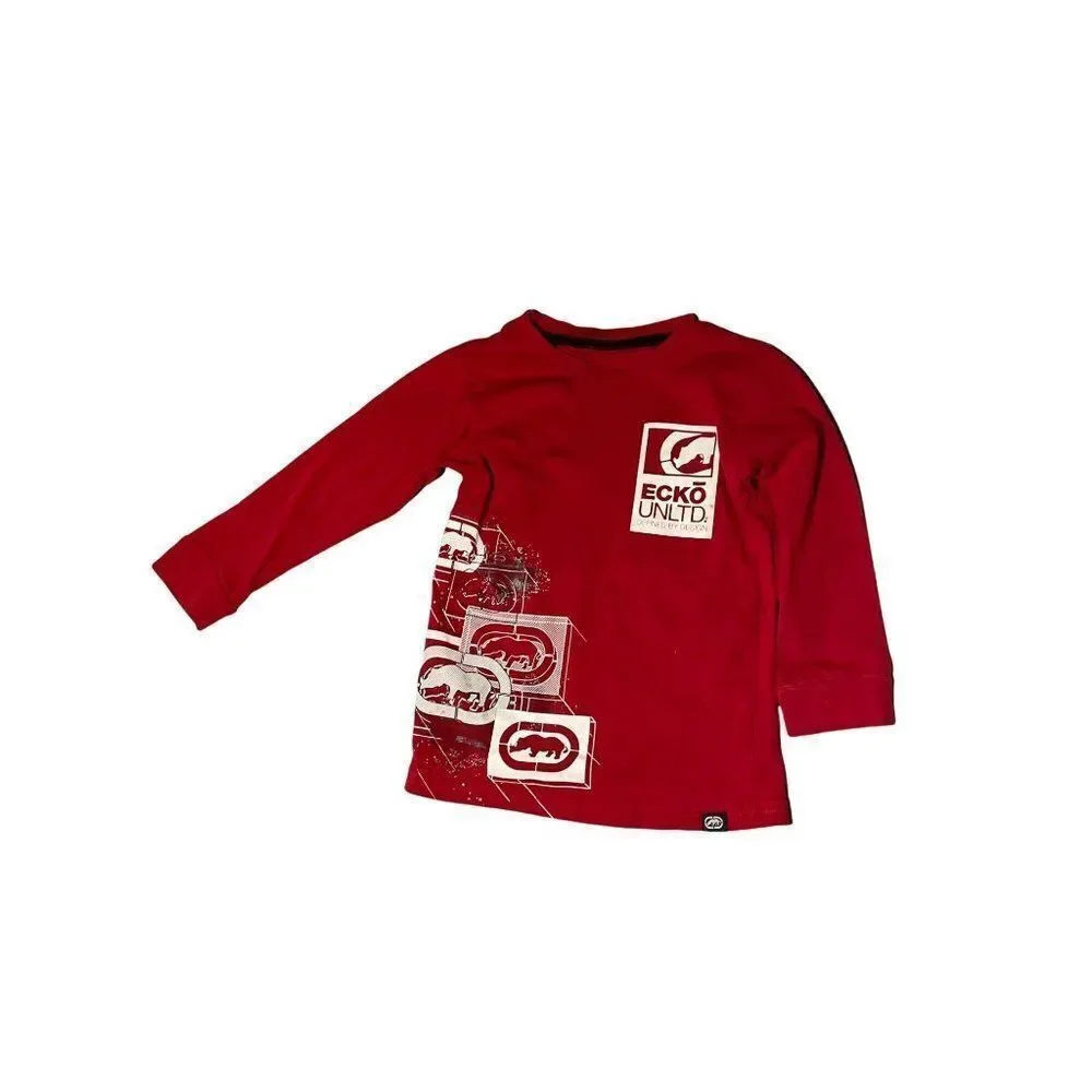 Echo United Unisex Kids Red Long Sleeve Round Neck Graphic T Shirt Size 4T